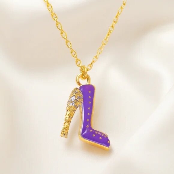 Gold & Purple High Heel Stiletto Pendant Necklace – Fashion Charm Jewelry Women - Picture 1 of 7